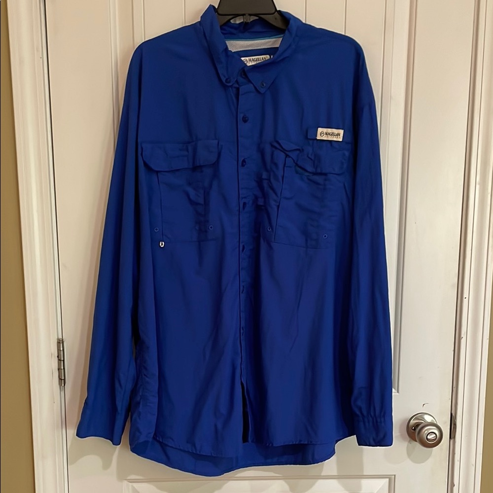 Magellan fish gear size 2XL relaxed fit Royal Blue Long Sleeve Shirt